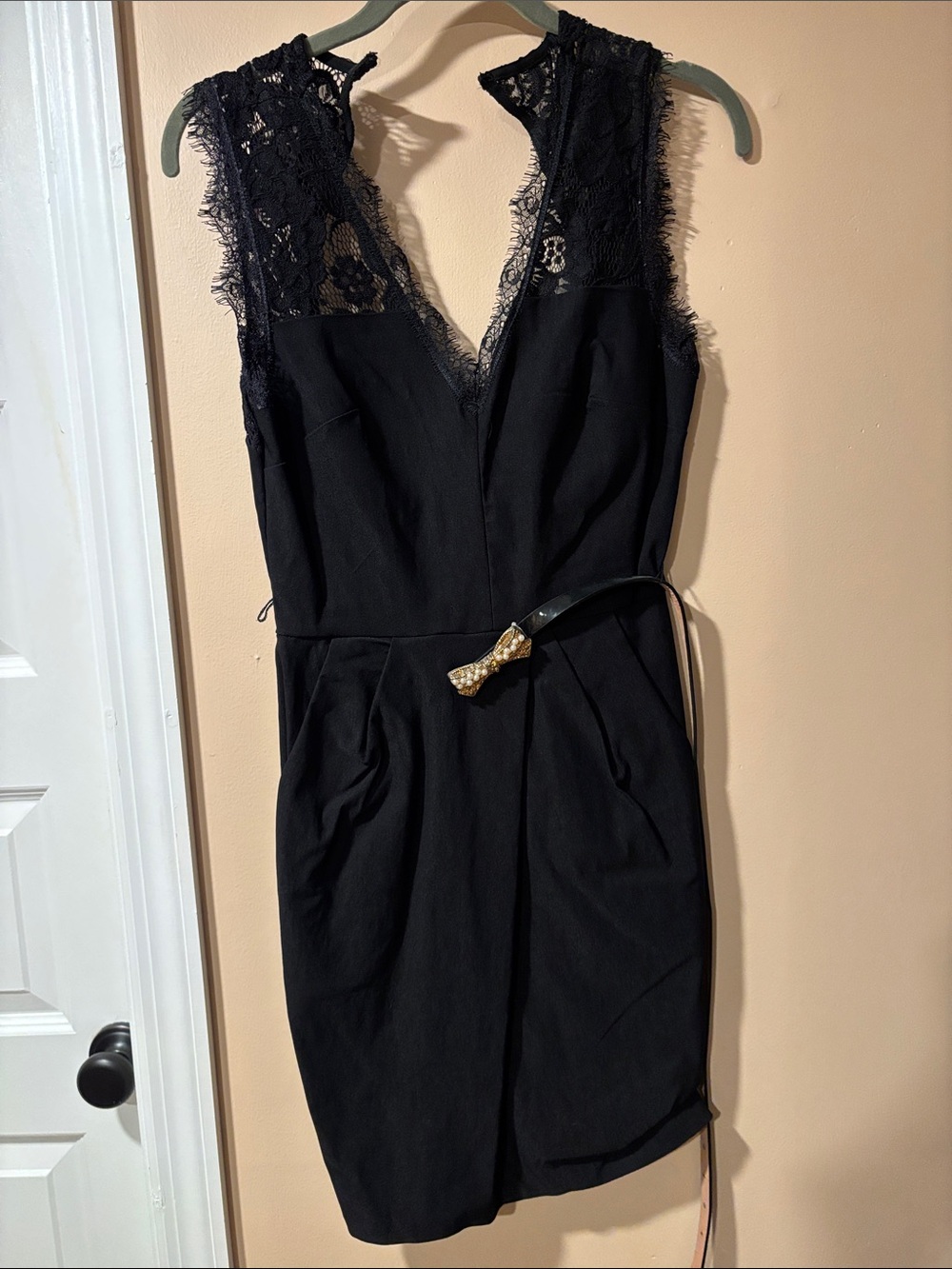 Macy's Black Lace-Trim V-Neck Mini Dress